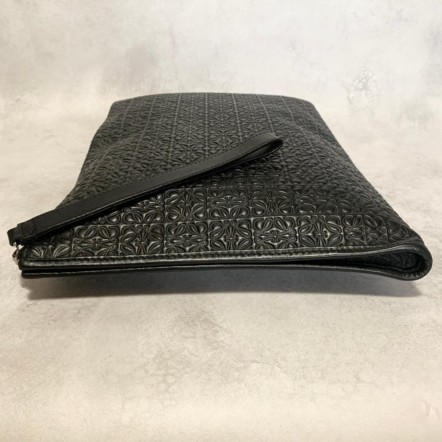 LOEWE Bag Anagram Clutch Purse Hand Leather Black Silver Used Authentic