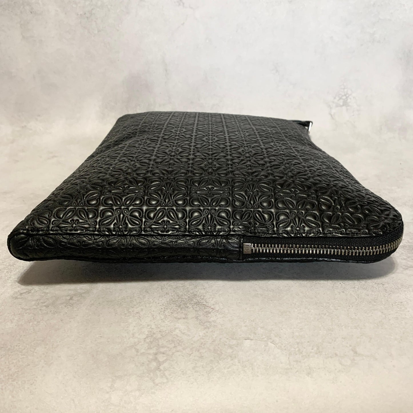 LOEWE Bag Anagram Clutch Purse Hand Leather Black Silver Used Authentic