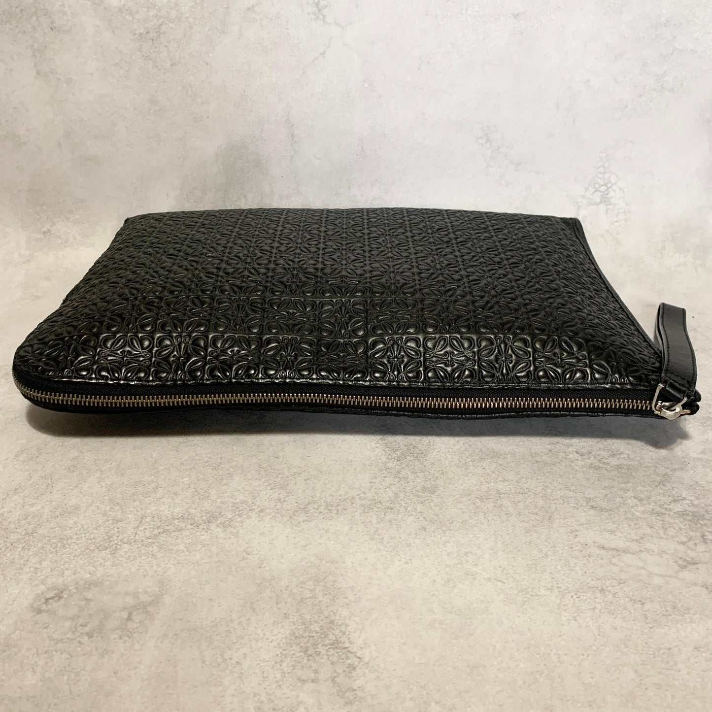 LOEWE Bag Anagram Clutch Purse Hand Leather Black Silver Used Authentic