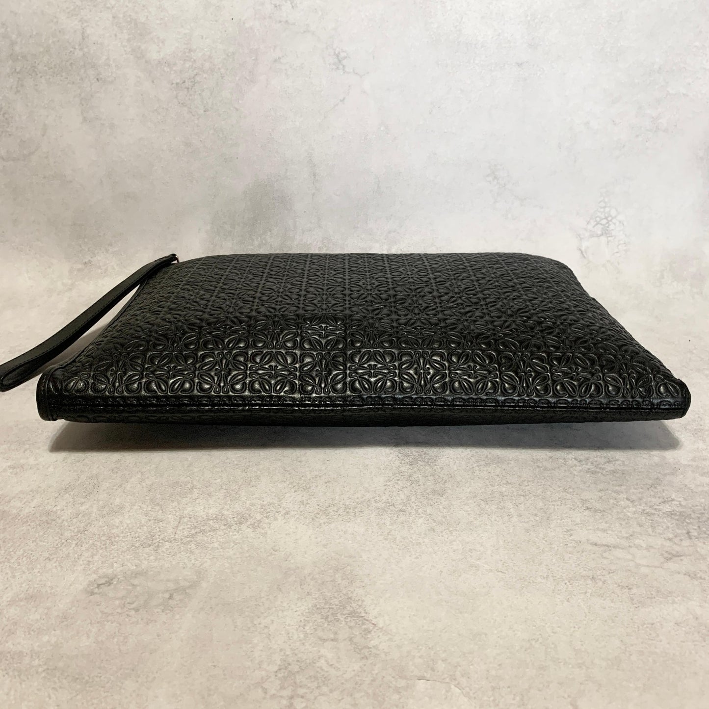 LOEWE Bag Anagram Clutch Purse Hand Leather Black Silver Used Authentic