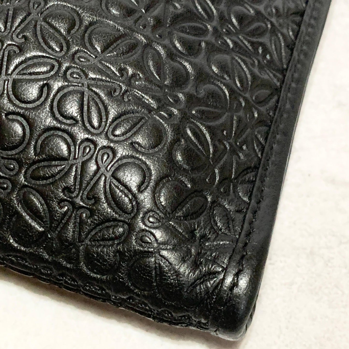 LOEWE Bag Anagram Clutch Purse Hand Leather Black Silver Used Authentic