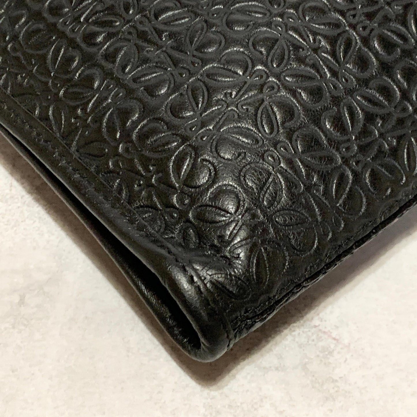 LOEWE Bag Anagram Clutch Purse Hand Leather Black Silver Used Authentic