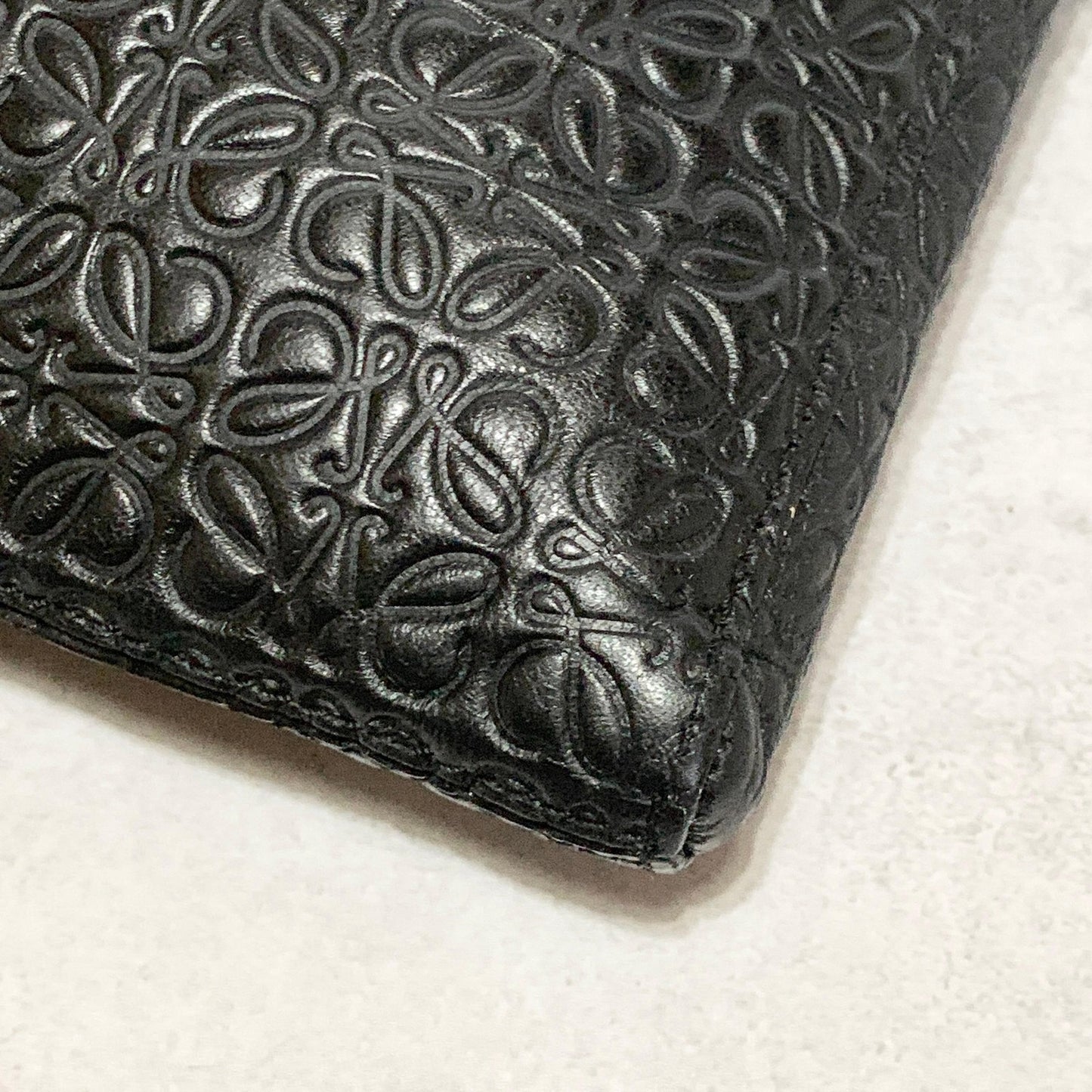 LOEWE Bag Anagram Clutch Purse Hand Leather Black Silver Used Authentic