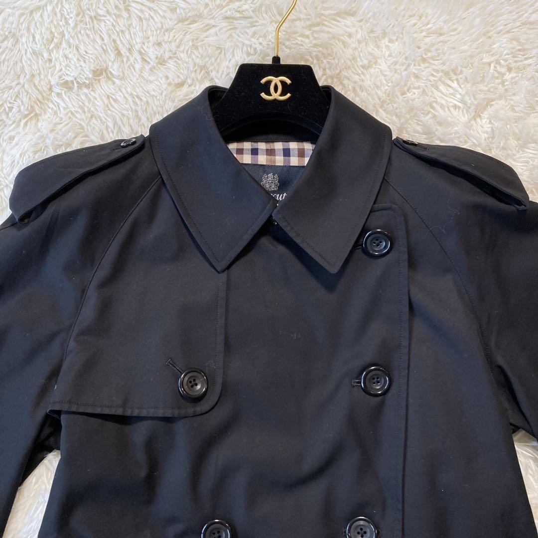 Aquascutum Trench Coat Club Check Asian fit S 36 US size XS Black Authentic