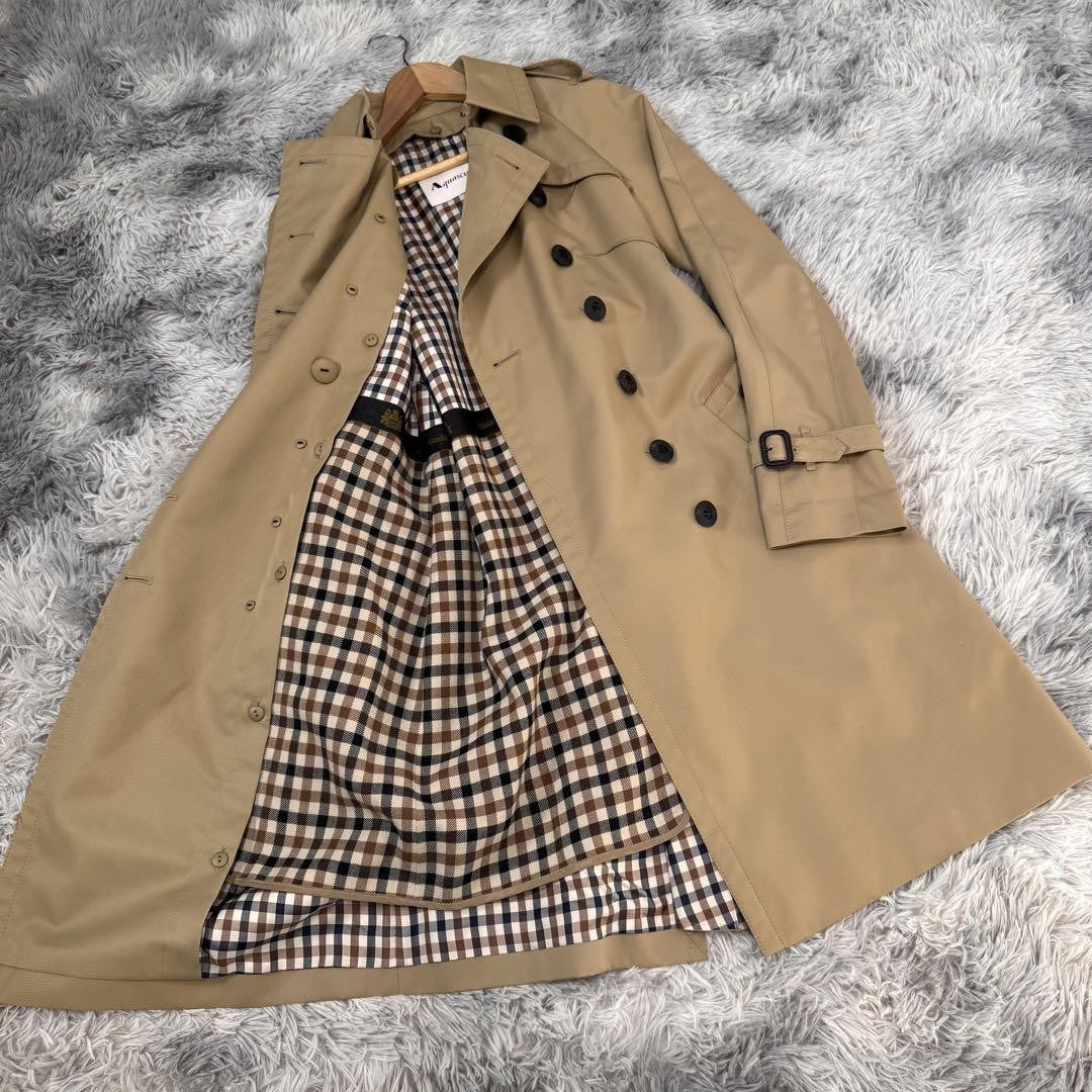 Aquascutum Trench Coat Club Check Asian fit S US size XS Beige Authentic