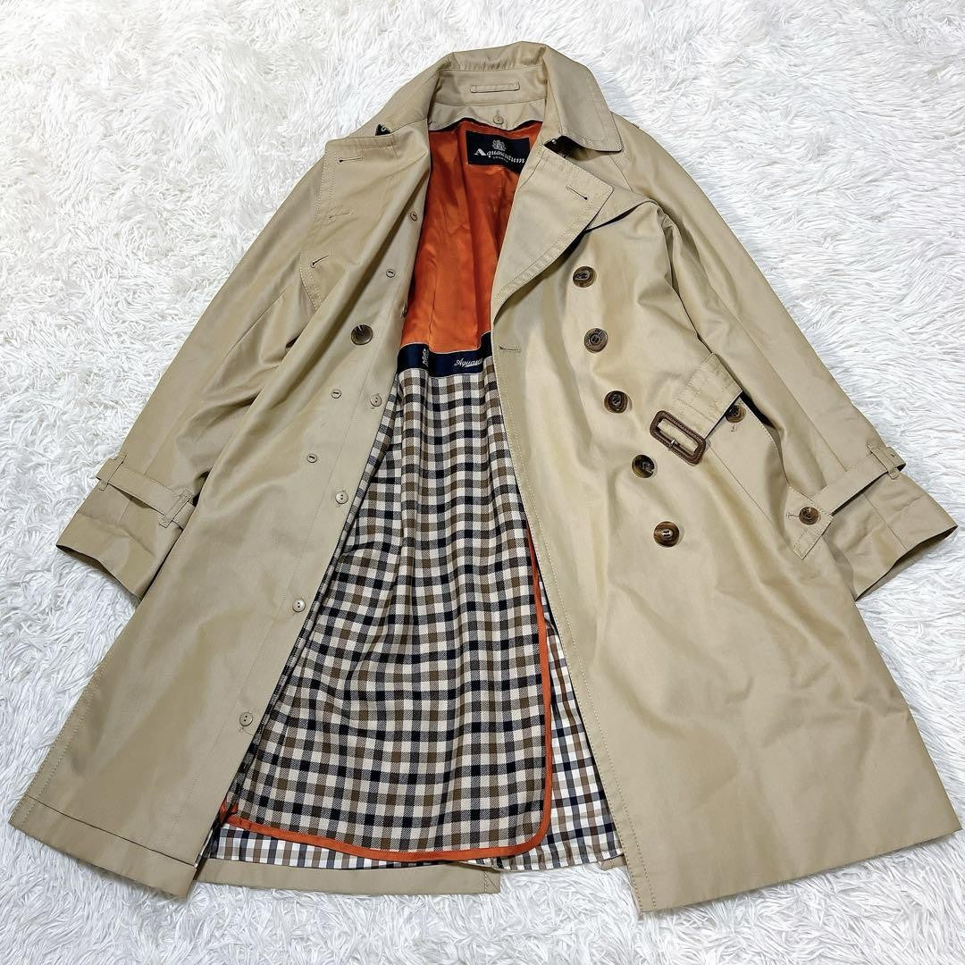 Aquascutum Trench Coat Club Check Asian fit M US size S Beige Authentic