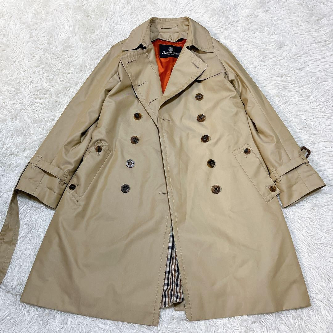 Aquascutum Trench Coat Club Check Asian fit M US size S Beige Authentic