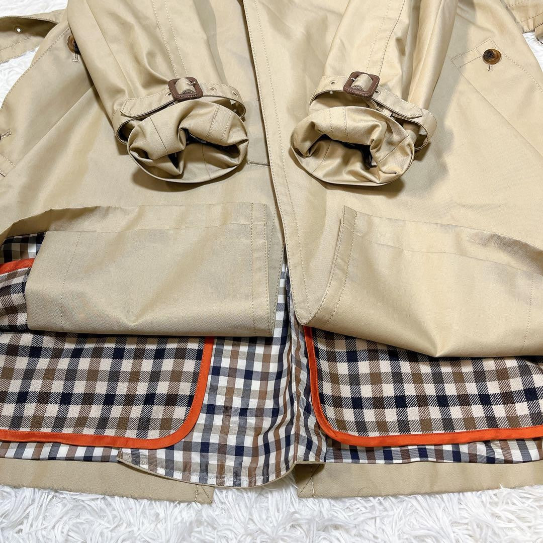 Aquascutum Trench Coat Club Check Asian fit M US size S Beige Authentic