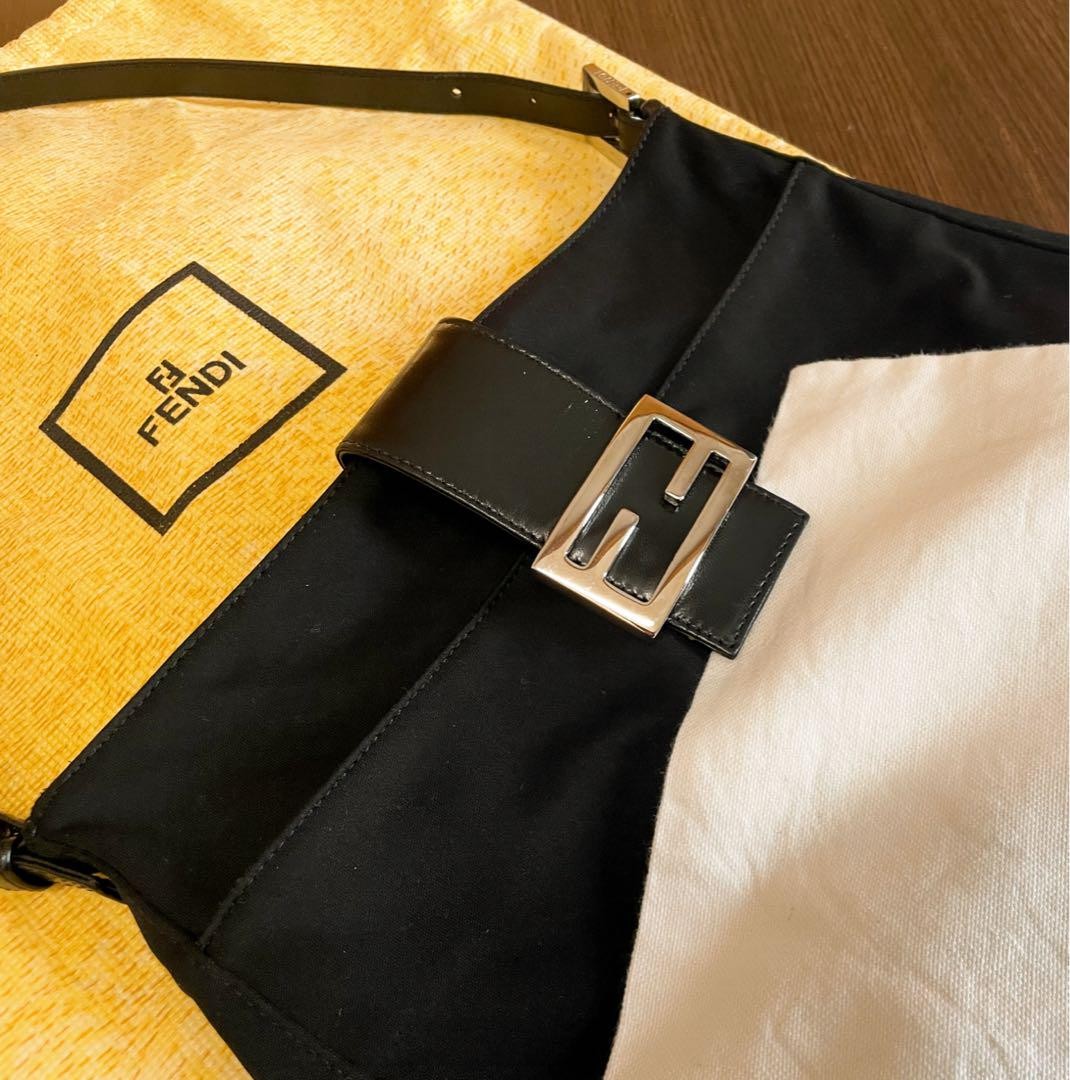 FENDI Shoulder Bag Purse FF Baguette Cotton Jersey Authentic