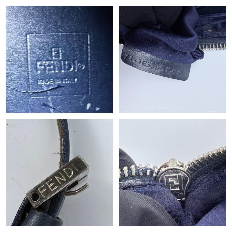 FENDI Shoulder Bag Purse FF Zucca Zucchino Canvas Leather Navy Authentic