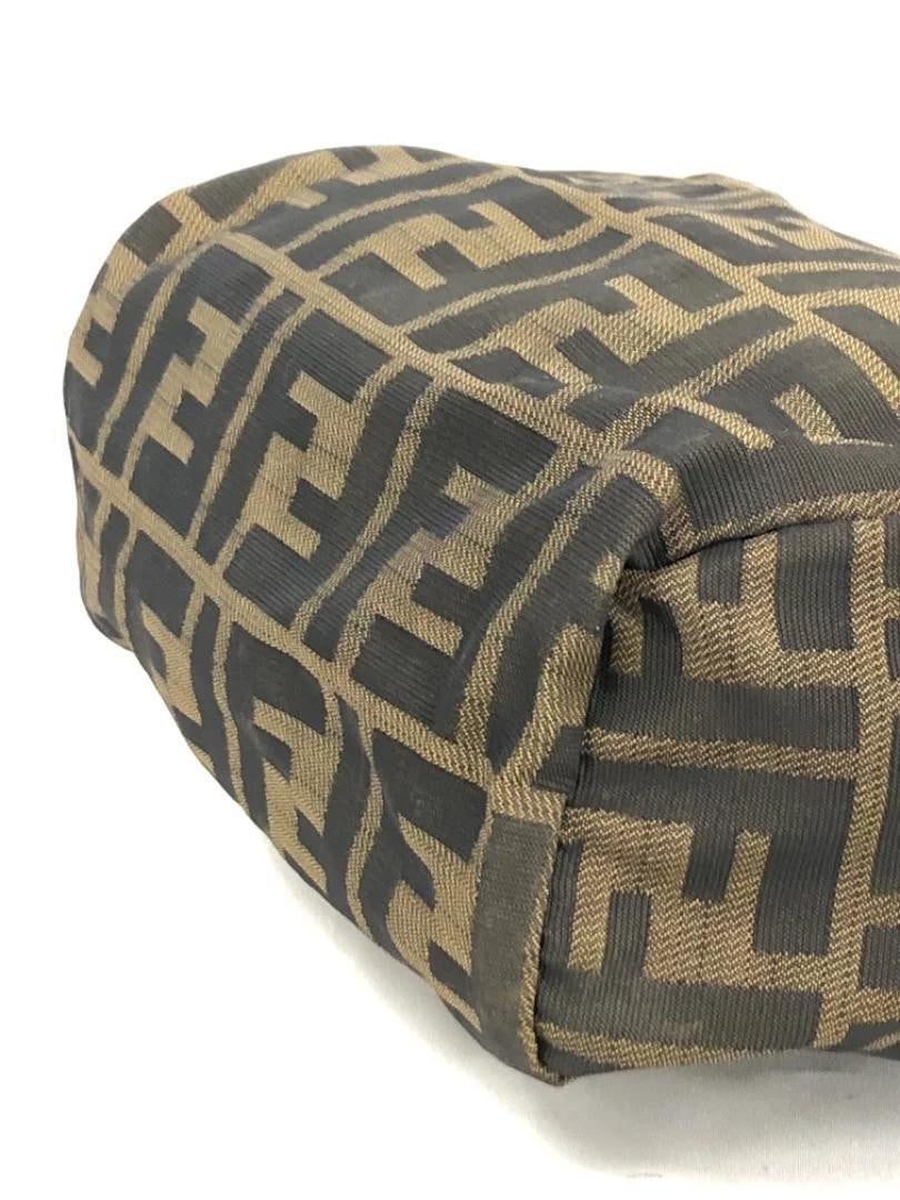 FENDI Hand Bag Tote Purse FF Zucca Nylon Brown Authentic