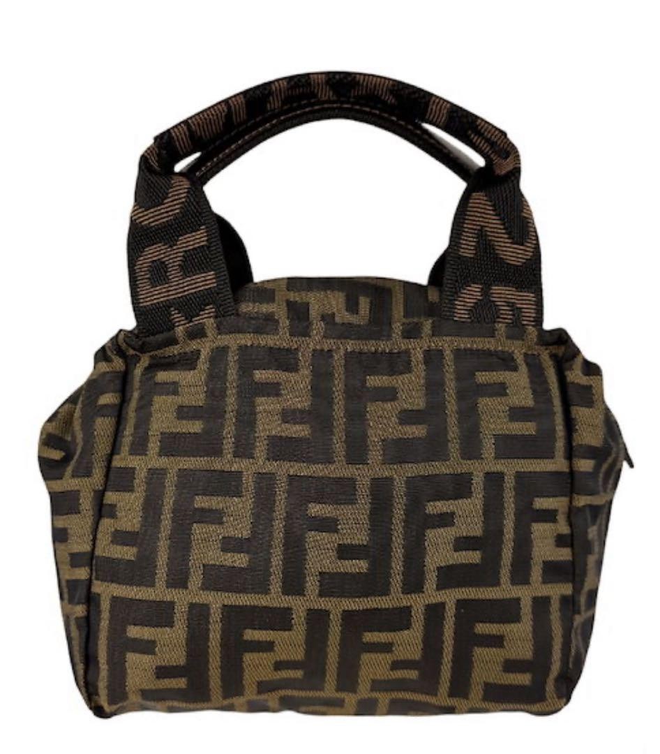FENDI Hand Bag Tote Purse FF Zucca Nylon Brown Authentic