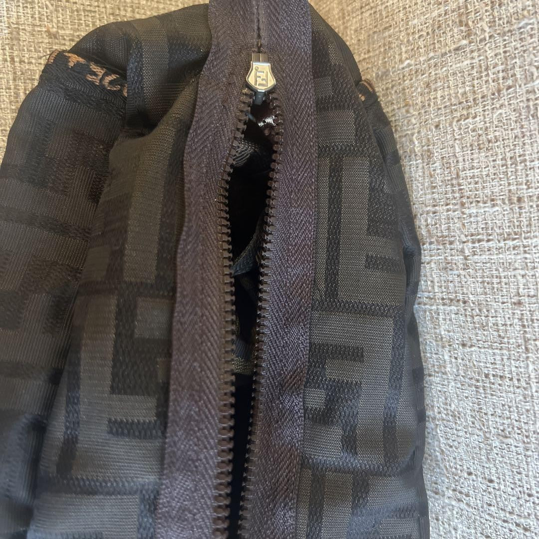 FENDI Hand Bag Tote Purse FF Zucca Nylon Brown Authentic