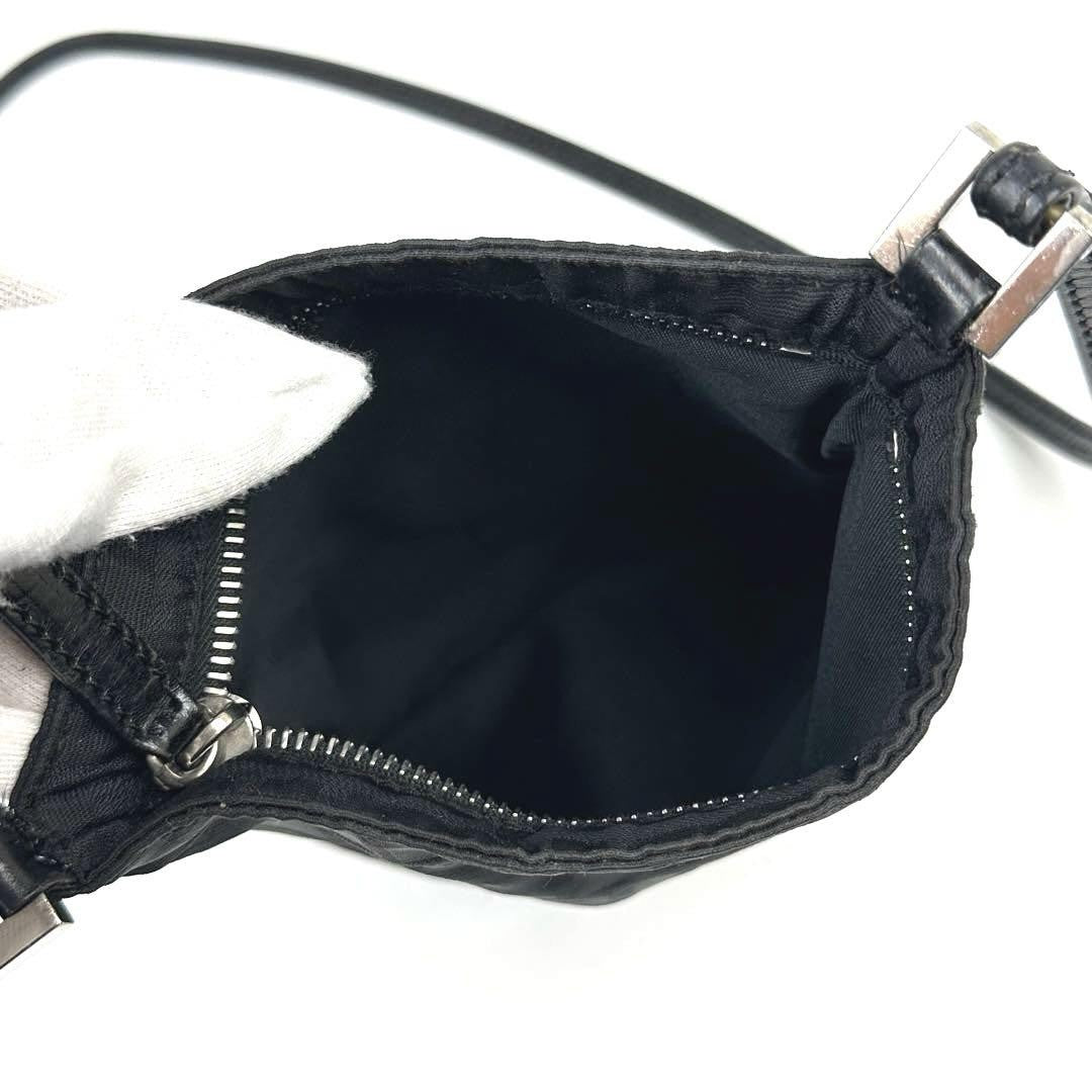 FENDI Shoulder Bag Purse FF Zucca Canvas Leather Black Authentic