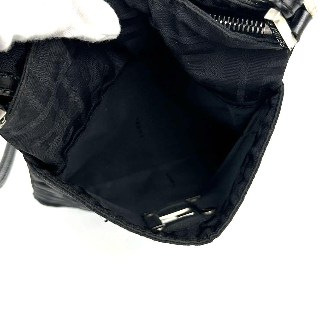 FENDI Shoulder Bag Purse FF Zucca Canvas Leather Black Authentic