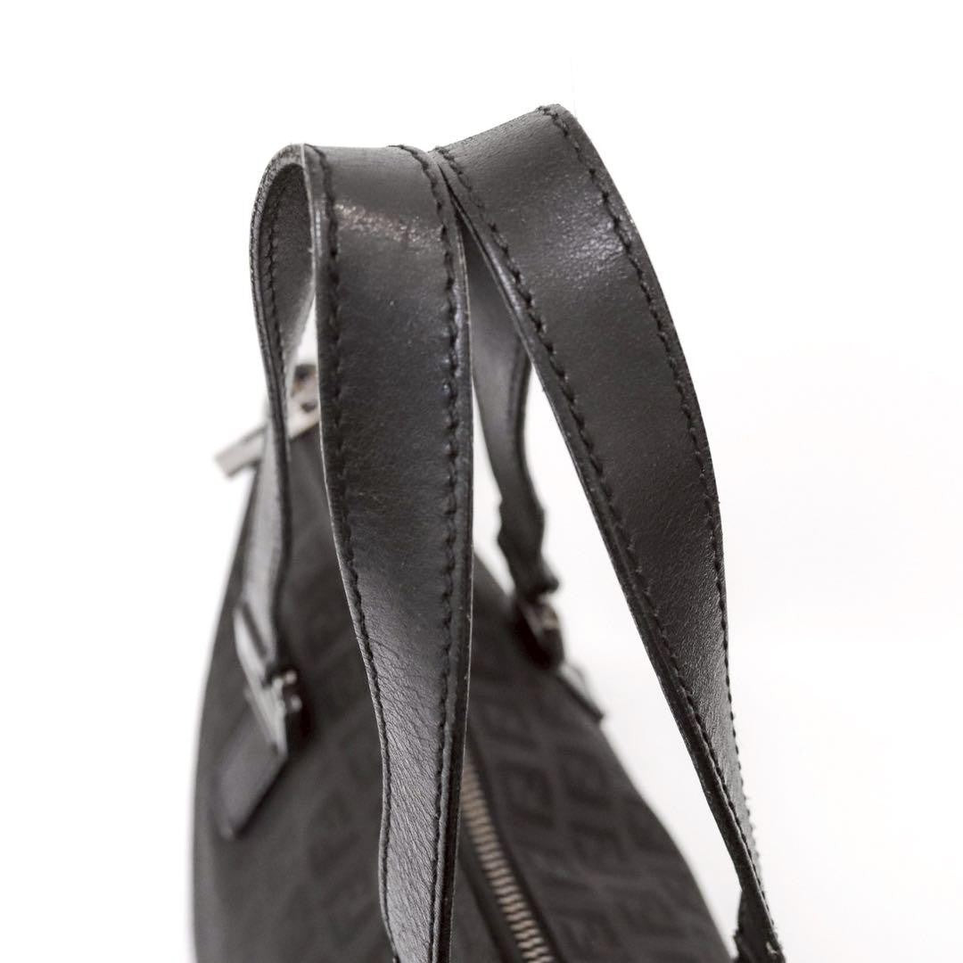 FENDI Hand Bag Tote Purse FF Zucchino Canvas Leather Nylon Black Authentic