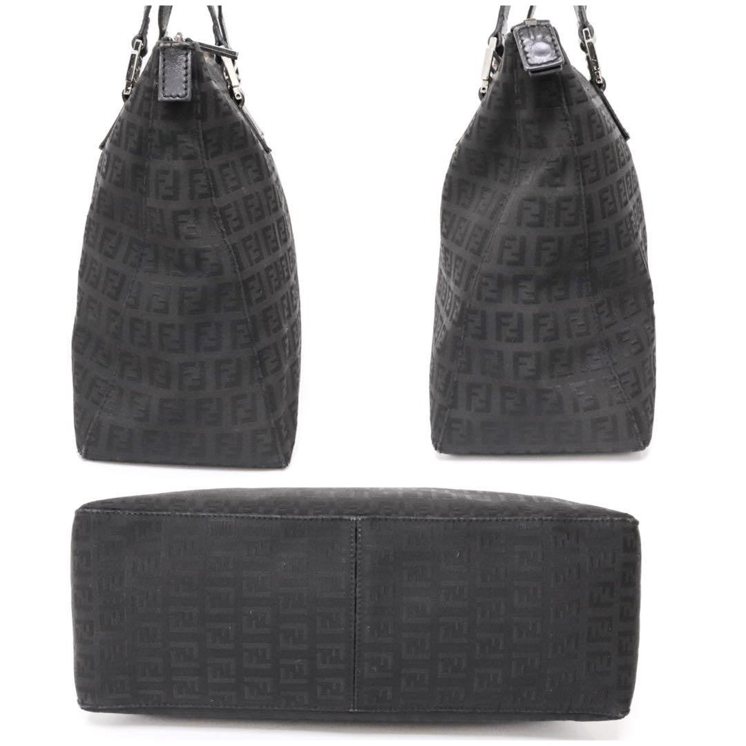 FENDI Hand Bag Tote Purse FF Zucchino Canvas Leather Nylon Black Authentic