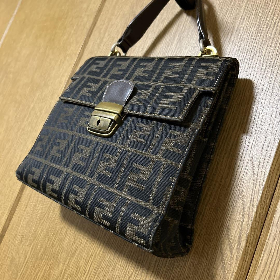 FENDI Hand Bag Tote Purse FF Zucca Authentic
