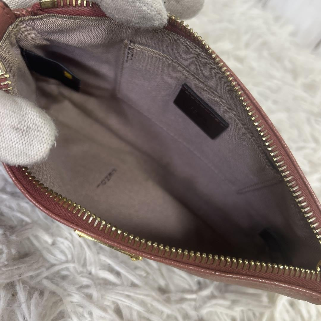 FENDI Accessory Pouch Hand Bag Tote Purse Chain Leather Pink Authentic