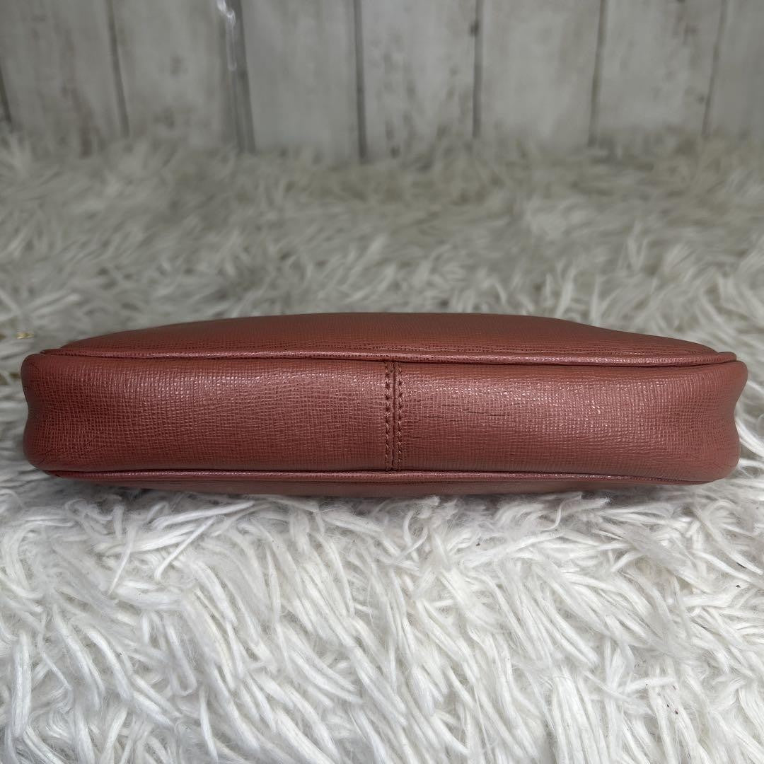 FENDI Accessory Pouch Hand Bag Tote Purse Chain Leather Pink Authentic
