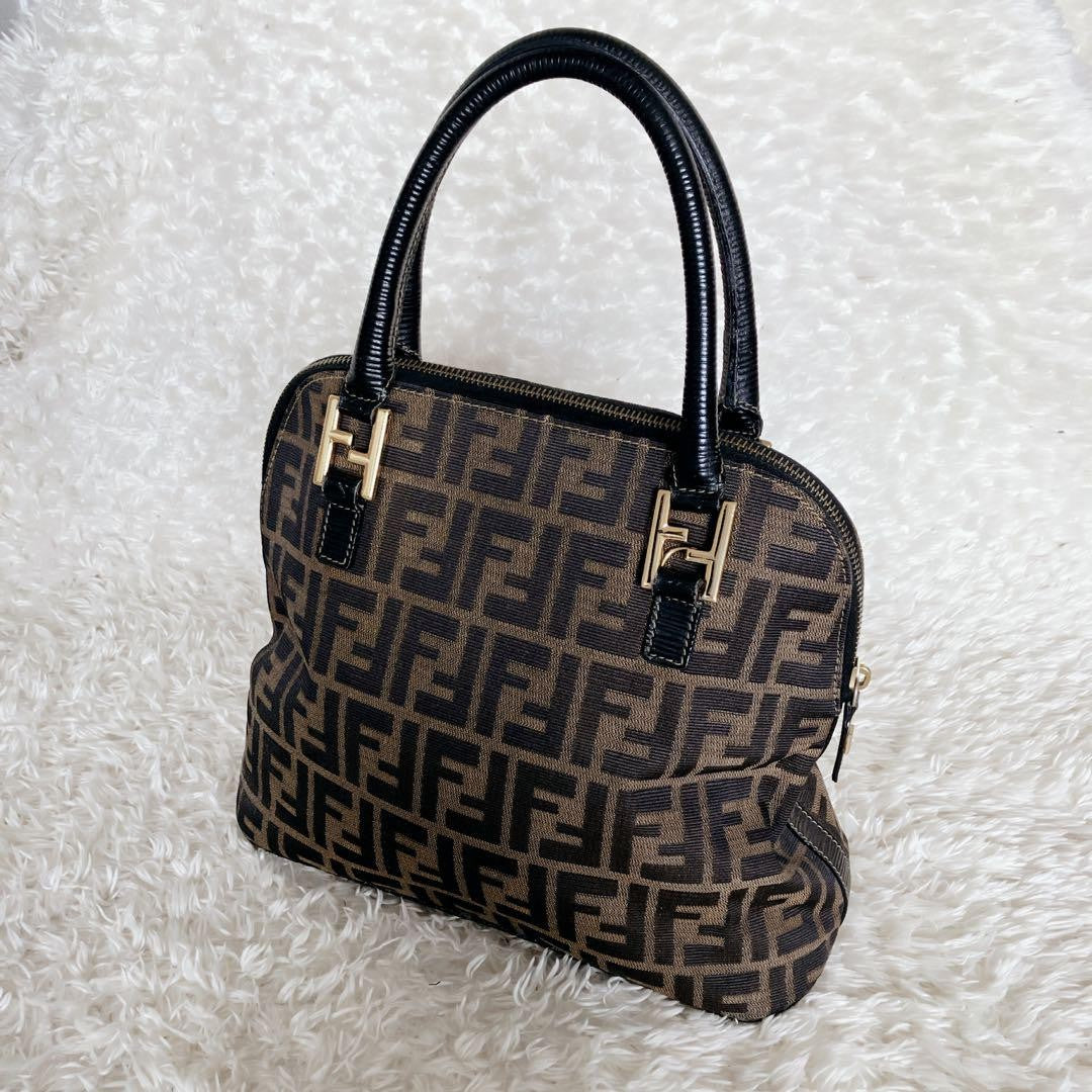 FENDI Hand Bag Tote Purse FF Zucca Canvas Authentic