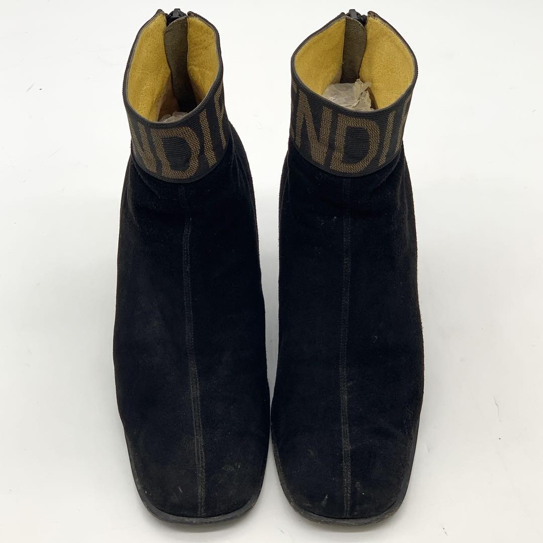 FENDI Short Boots Shoes Logo EU 38 US 8 Suede Black Authentic