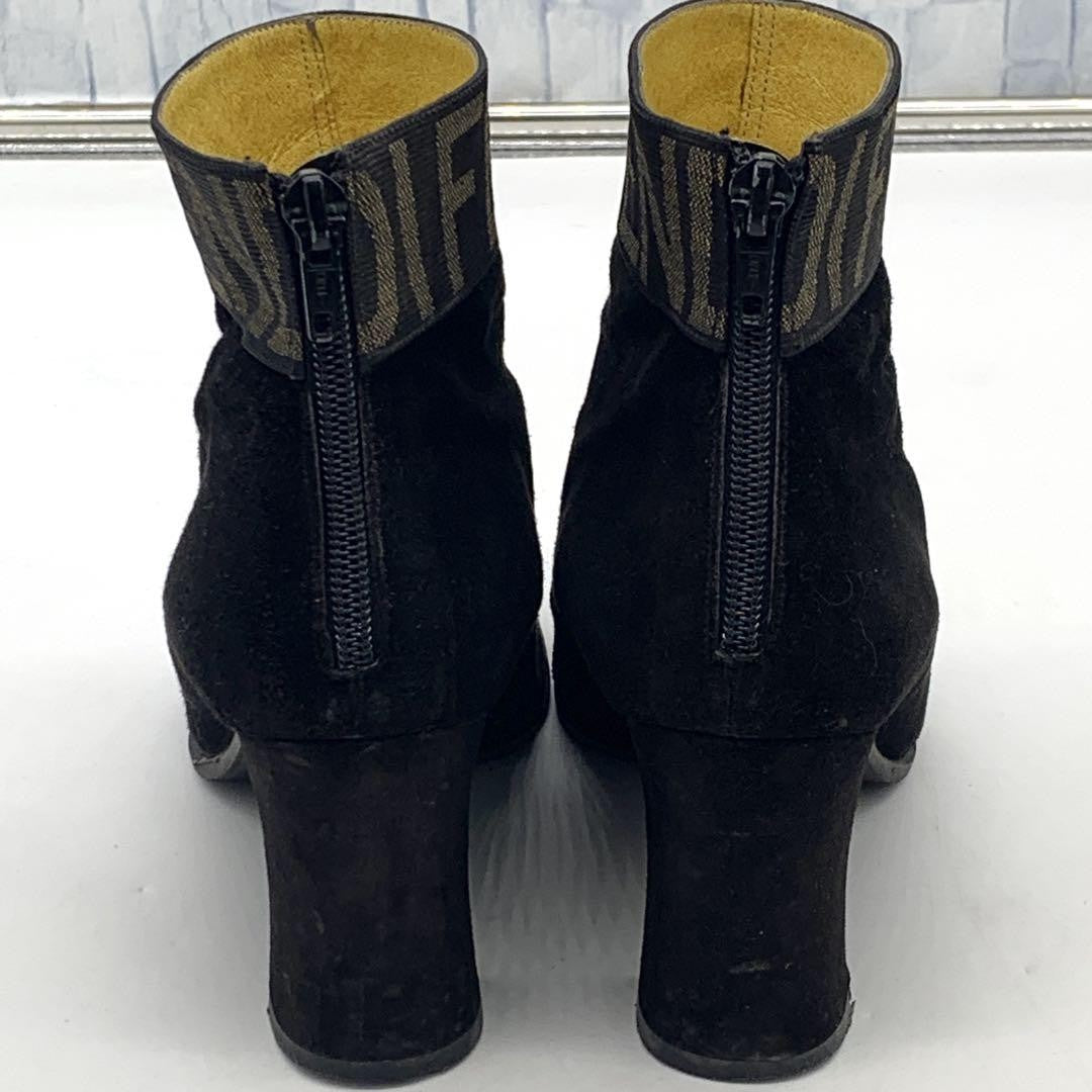 FENDI Short Boots Shoes Logo EU 38 US 8 Suede Black Authentic