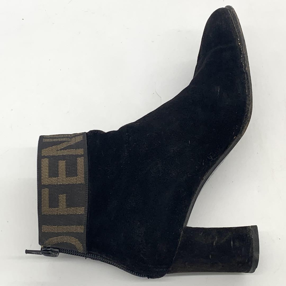 FENDI Short Boots Shoes Logo EU 38 US 8 Suede Black Authentic