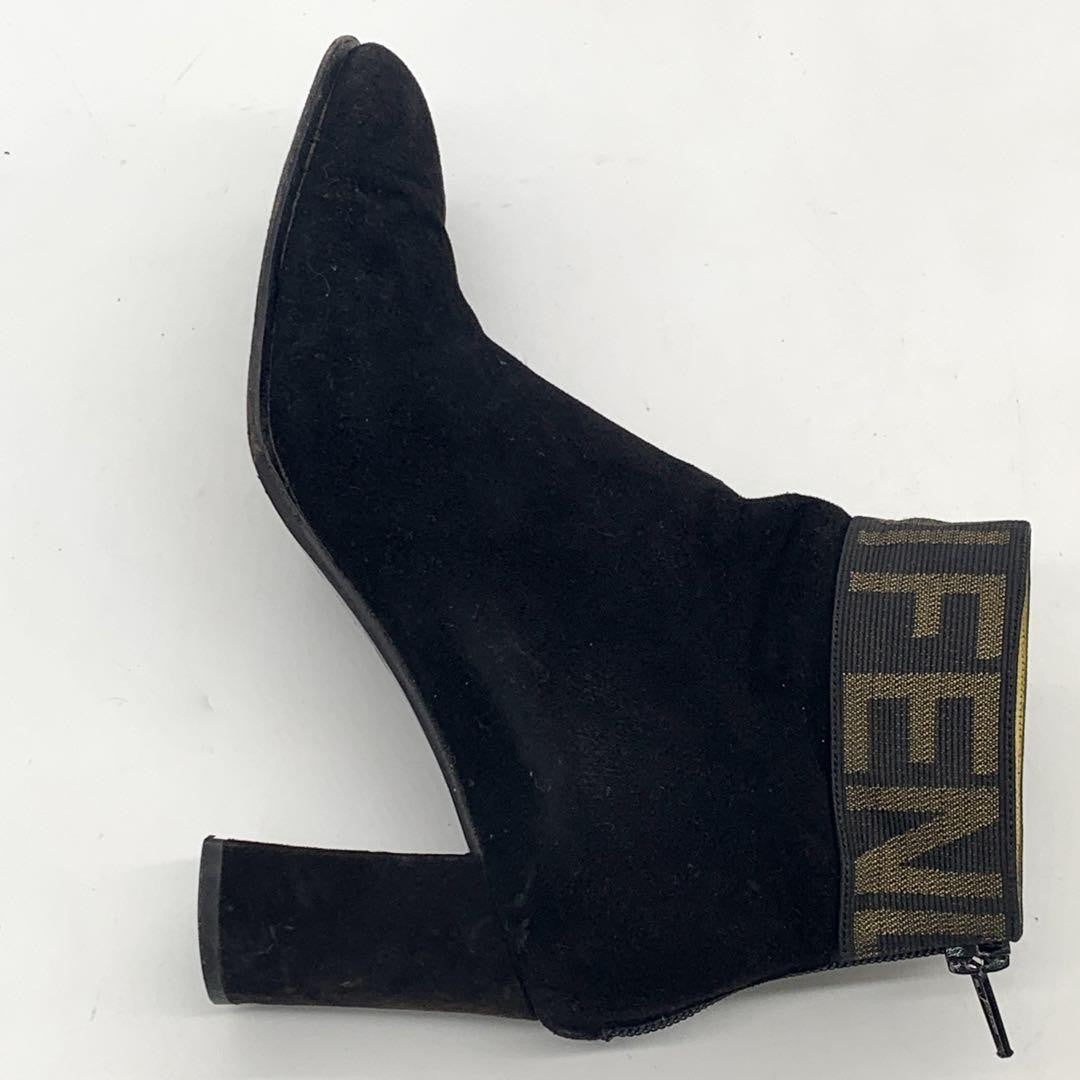 FENDI Short Boots Shoes Logo EU 38 US 8 Suede Black Authentic