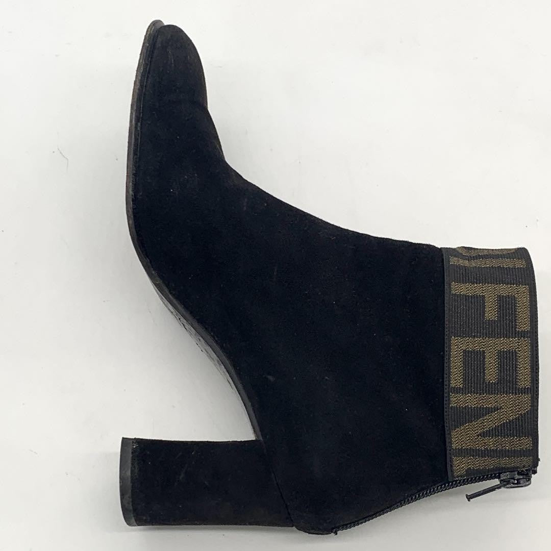 FENDI Short Boots Shoes Logo EU 38 US 8 Suede Black Authentic