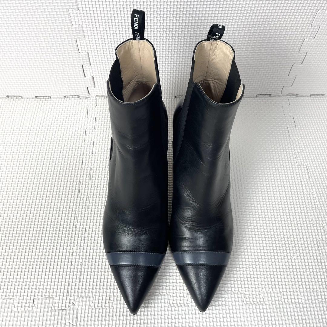 FENDI Short Boots Shoes EU 35 US 5 Leather Black Authentic