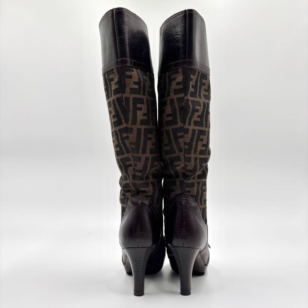 FENDI Long Boots Shoes FF Zucca EU 35 US 5 Brown Authentic