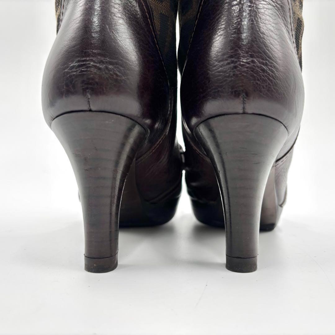 FENDI Long Boots Shoes FF Zucca EU 35 US 5 Brown Authentic