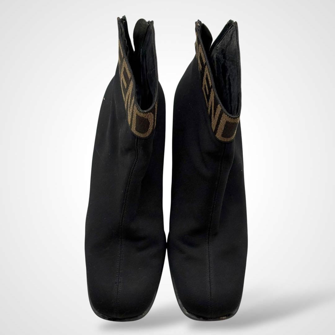 FENDI Short Boots Shoes Logo EU 37 US 7 Suede Black Authentic
