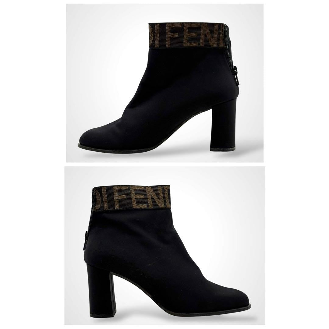 FENDI Short Boots Shoes Logo EU 37 US 7 Suede Black Authentic