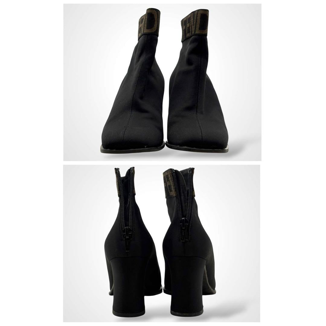 FENDI Short Boots Shoes Logo EU 37 US 7 Suede Black Authentic