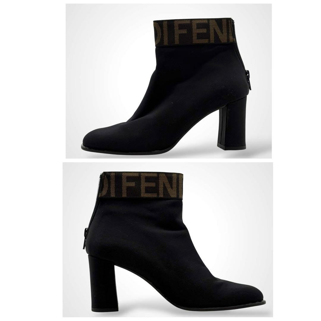 FENDI Short Boots Shoes Logo EU 37 US 7 Suede Black Authentic