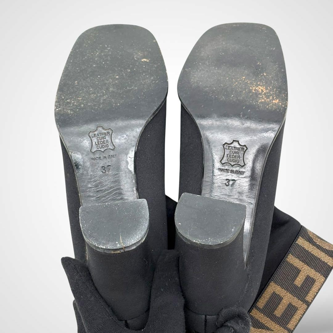 FENDI Short Boots Shoes Logo EU 37 US 7 Suede Black Authentic