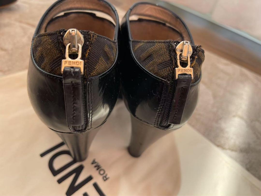 FENDI Short Boots Bootie Shoes FF Zucca EU 37 US 7 Brown Black Authentic