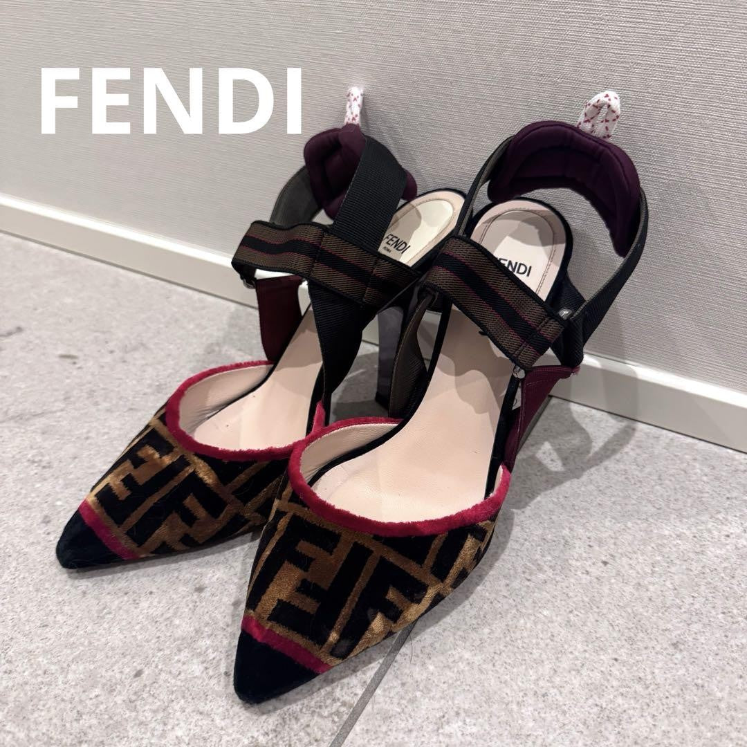 FENDI Shoes Pumps Heel FF Zucca EU 38 US 8 Red Brown Authentic
