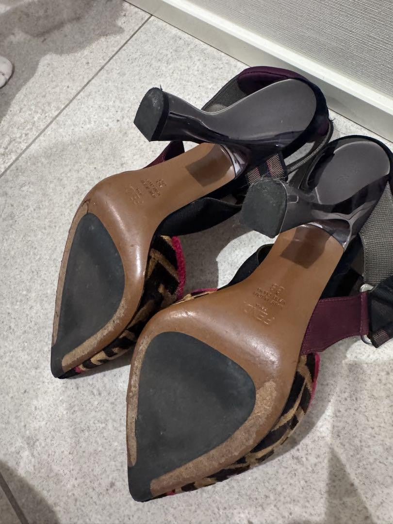 FENDI Shoes Pumps Heel FF Zucca EU 38 US 8 Red Brown Authentic