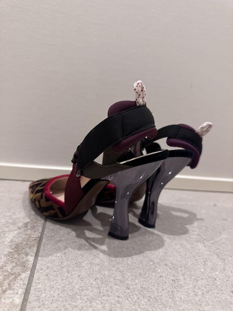 FENDI Shoes Pumps Heel FF Zucca EU 38 US 8 Red Brown Authentic