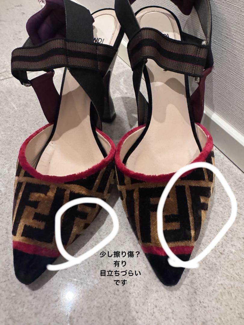 FENDI Shoes Pumps Heel FF Zucca EU 38 US 8 Red Brown Authentic