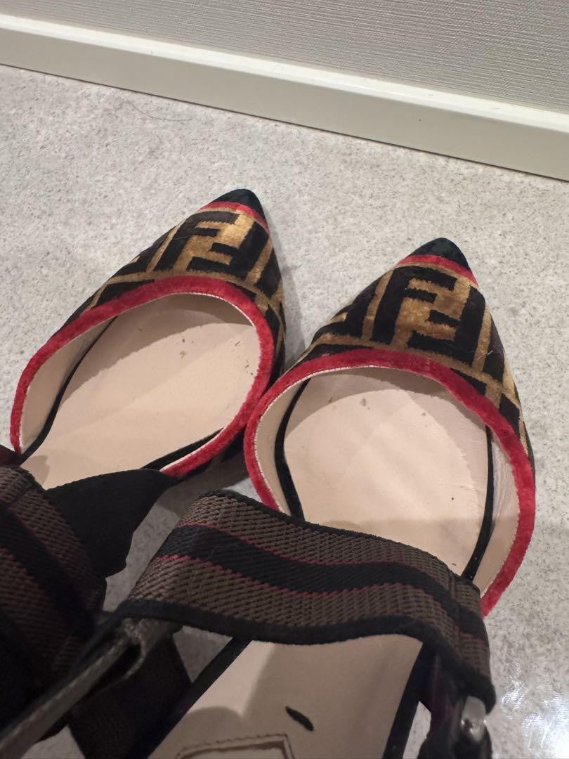 FENDI Shoes Pumps Heel FF Zucca EU 38 US 8 Red Brown Authentic