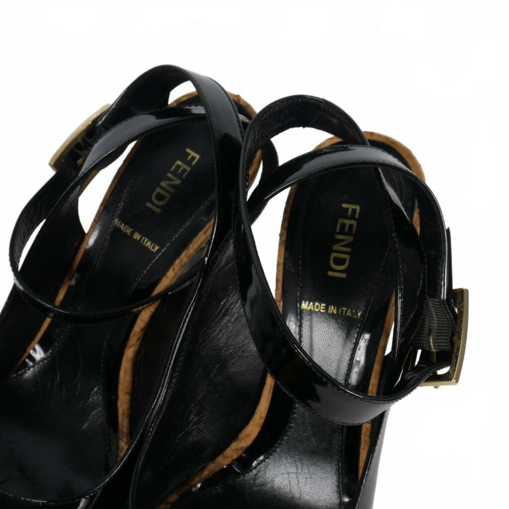 FENDI SPUNTANA Shoes Pumps Heel EU 36.5 US 6.5 Patent Leather Black Authentic