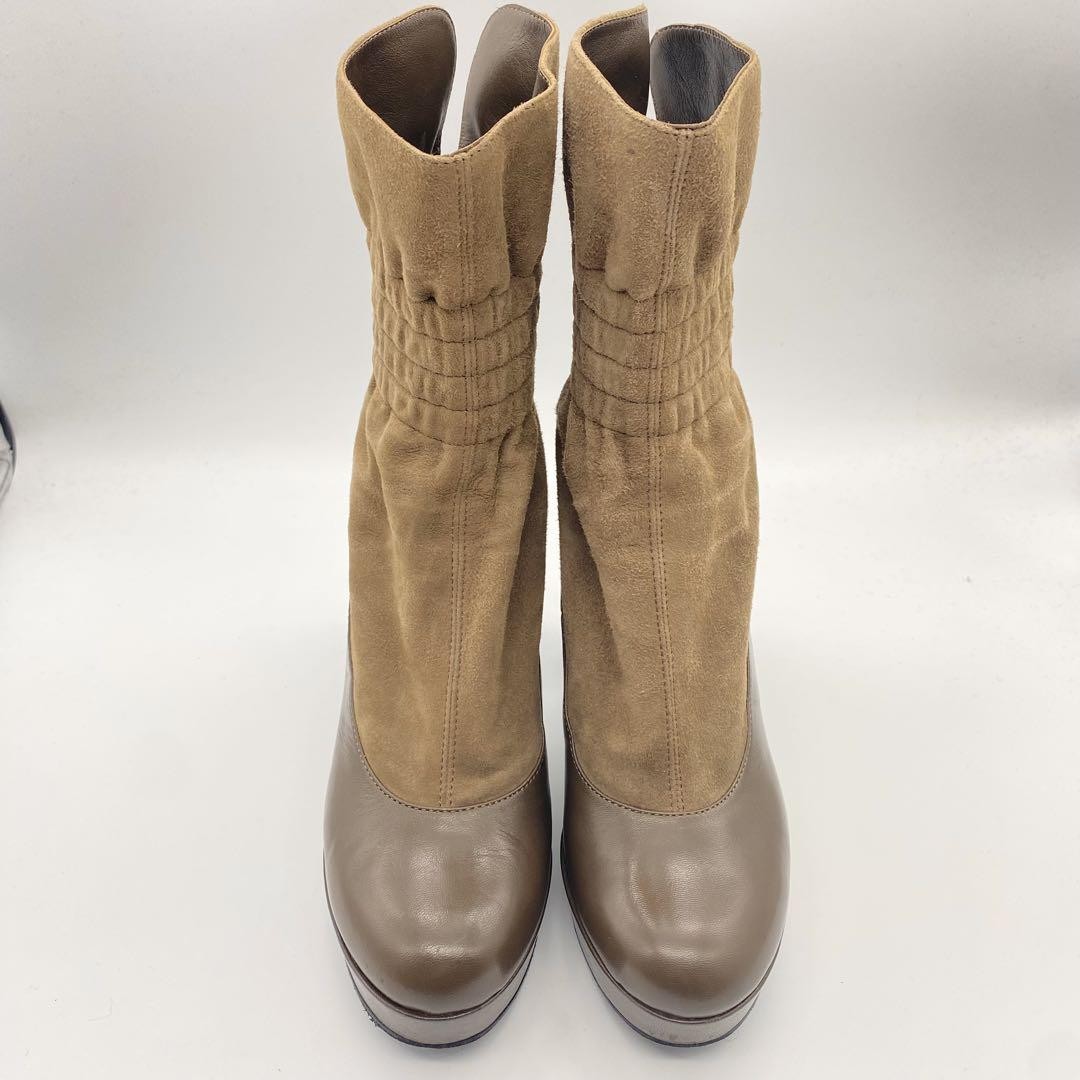 FENDI Short Boots Shoes EU 36.5 US 6.5 Suede Leather Brown Authentic