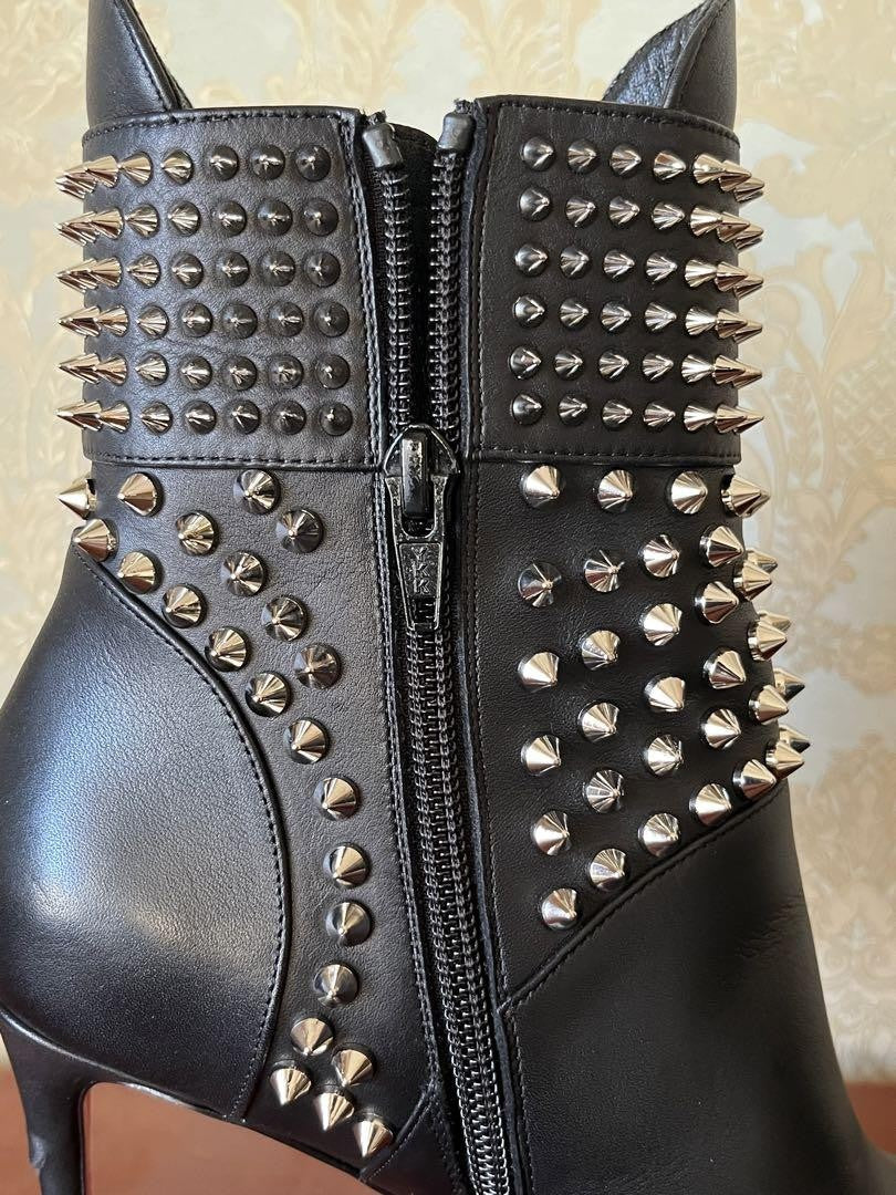 Christian Louboutin Short Boots Shoes Studs EU 36 US 6 Leather Black Authentic