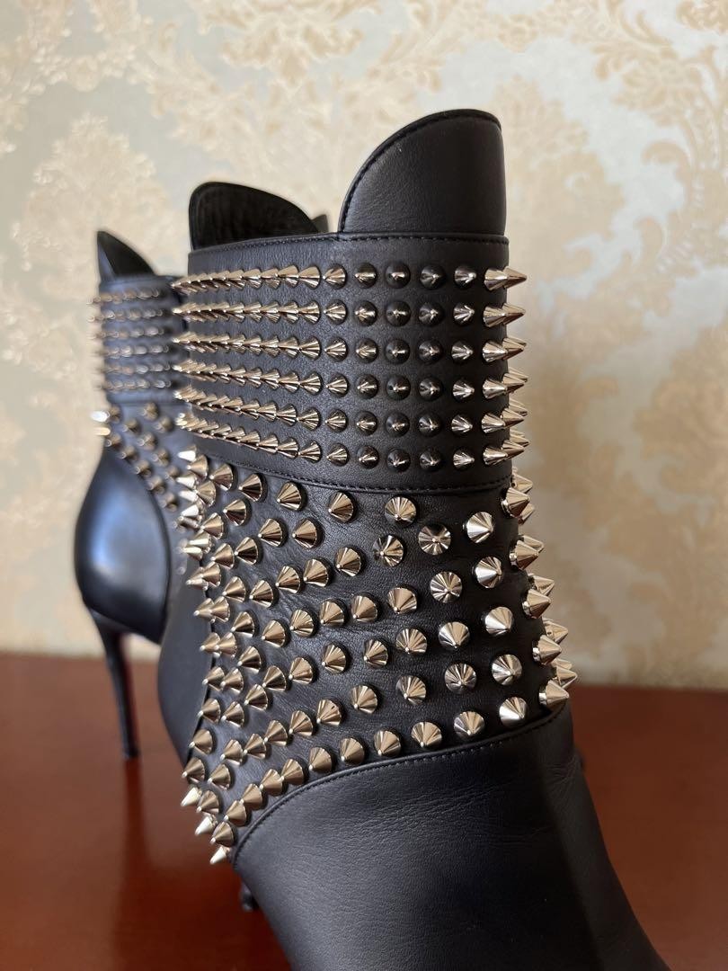 Christian Louboutin Short Boots Shoes Studs EU 36 US 6 Leather Black Authentic