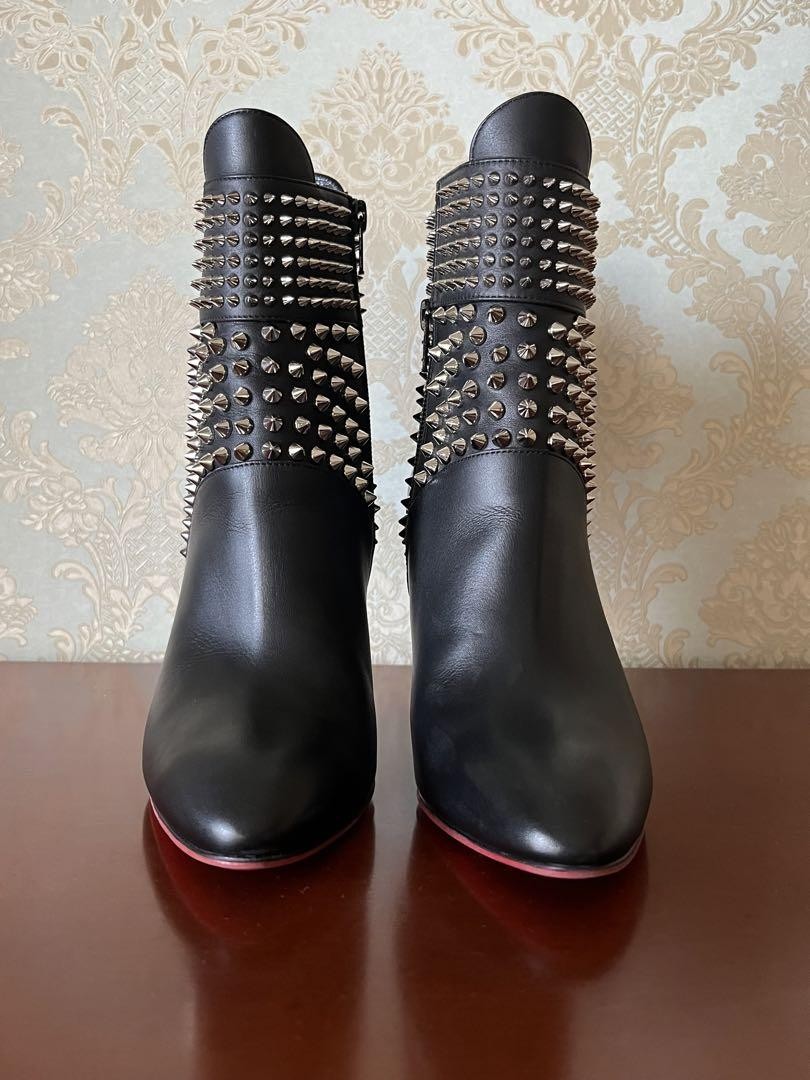 Christian Louboutin Short Boots Shoes Studs EU 36 US 6 Leather Black Authentic