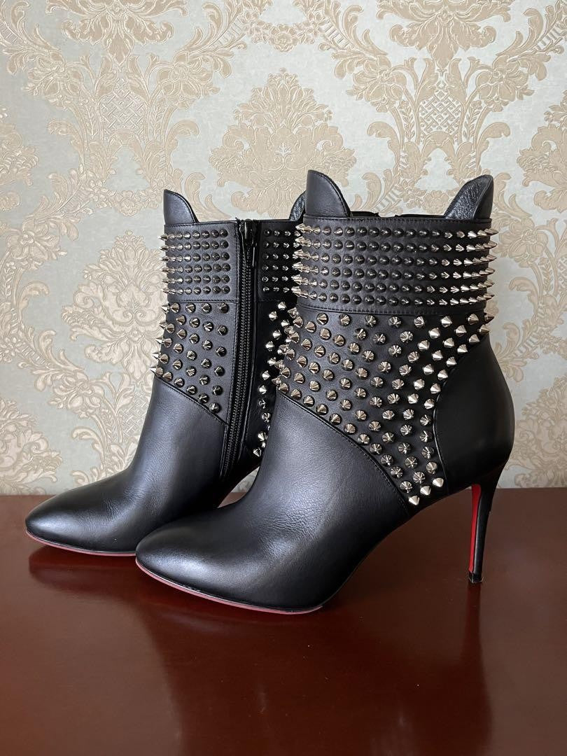 Christian Louboutin Short Boots Shoes Studs EU 36 US 6 Leather Black Authentic